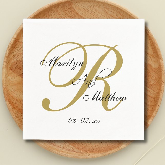 Gold Monogram Minimal Elegant Wedding Napkins (Creator Uploaded)