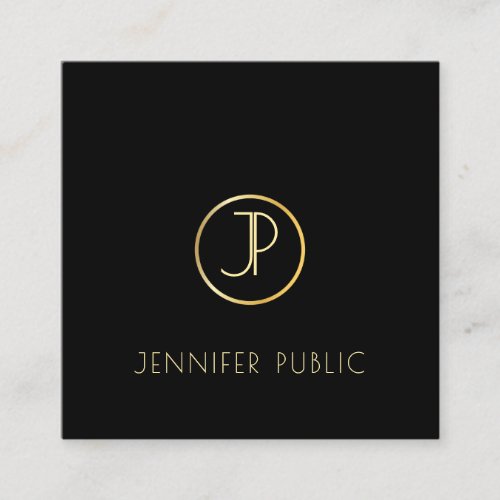 Gold Monogram Modern Elegant Black Template Chic Square Business Card