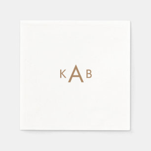 Gold Monogram Modern Font Wedding White Cocktail Napkins
