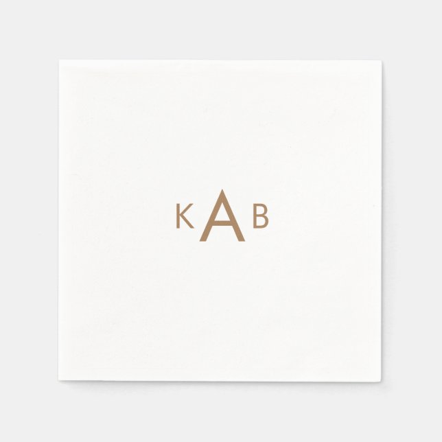 Gold Monogram Modern Font Wedding White Cocktail Napkins (Front)