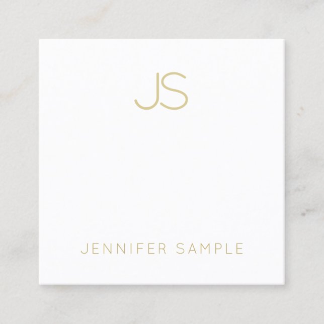 Gold Monogram Modern Sleek Plain Fashionable Square Business Card (Front)
