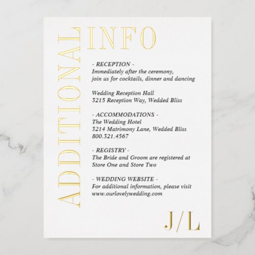 Gold Monogram Modern Wedding Enclosure Card