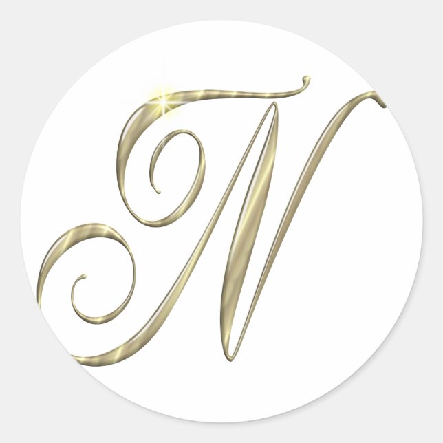 Gold monogram N initials merchandise Classic Round Sticker (Front)