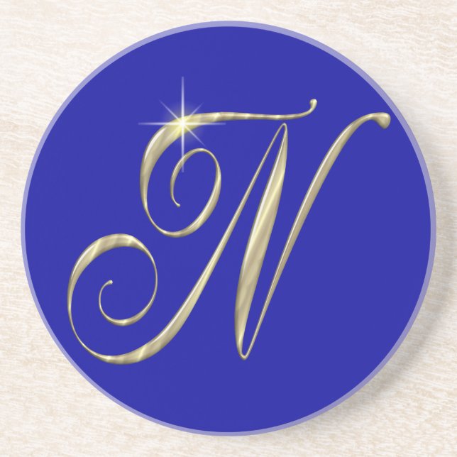 Gold monogram N initials merchandise Sandstone Coaster (Front)
