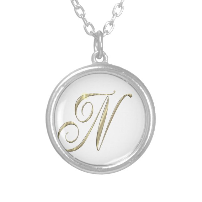 Gold monogram N initials merchandise Silver Plated Necklace (Front)