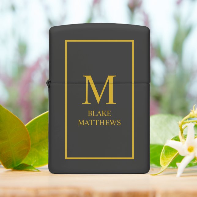 Gold Monogram & Name Custom Zippo Lighter (On Table)