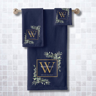 Blue Bathroom Decor, Blue & Gold Botanical Towel, Nature Home Decor,  Elegant Hand Towel, Luxury Guest Towel, Blue and Gold Home Decor 