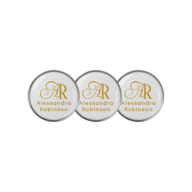 Gold Monogram & Name Luxurious  Golf Ball Marker (3 Up)