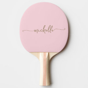 Gold Monogram Name Signature Script Blush Pink Ping Pong Paddle