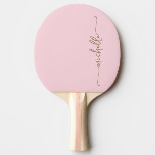 Gold Monogram Name Signature Script Blush Pink Ping Pong Paddle