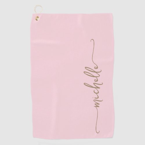 Gold Monogram Name Stylish Script Blush Pink Golf Towel