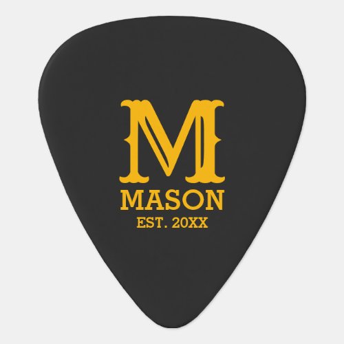 Gold Monogram Name Year Charcoal Personalized Guitar Pick