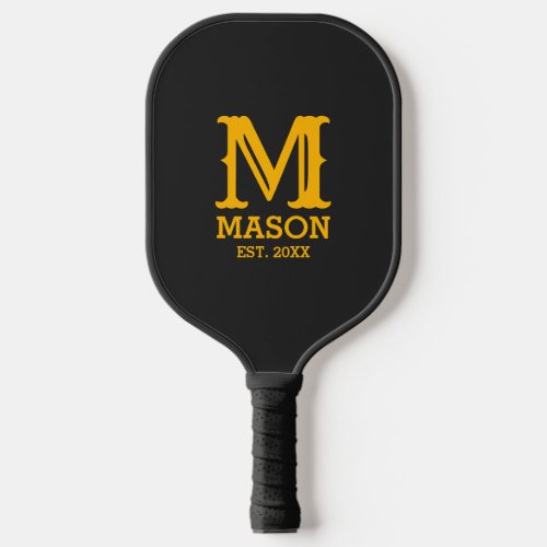 Gold Monogram Name Year Charcoal Personalized Pickleball Paddle