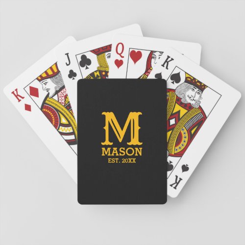 Gold Monogram Name Year Modern Black Personalized Poker Cards