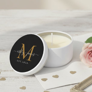 Gold Monogram Names Established Year Wedding Mini Candle Favors
