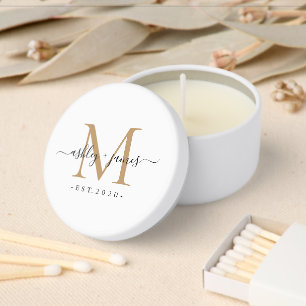 Gold Monogram Names Established Year Wedding Mini Candle Favors