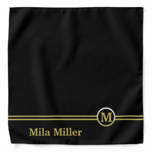 Gold Monogram on black background  Bandana