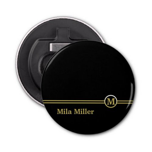 Gold Monogram on black background  Bottle Opener