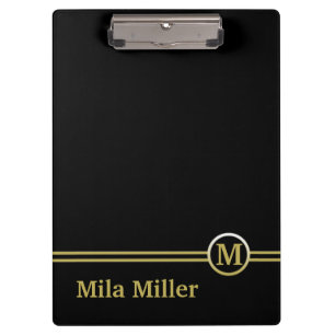 Gold Monogram on black background Clipboard