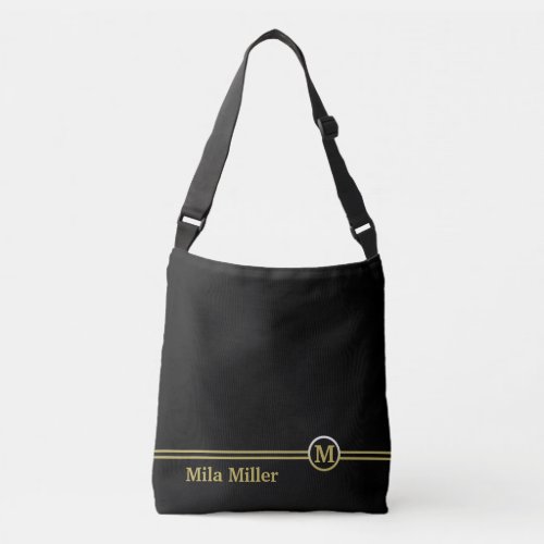 Gold Monogram on black background  Crossbody Bag