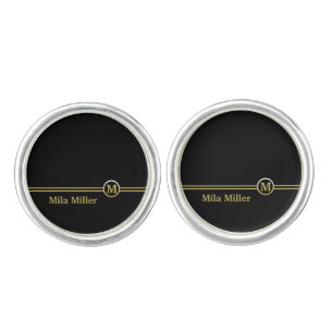 Gold Monogram on black background Cufflinks