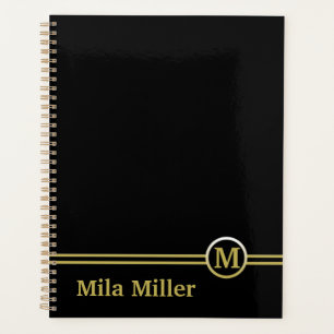 Gold Monogram on black background Planner