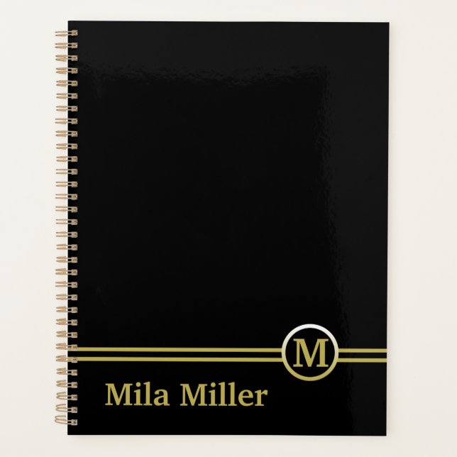 Gold Monogram on black background  Planner (Front)