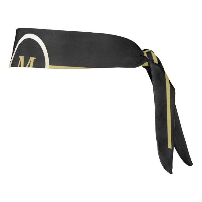 Gold Monogram on black background  Tie Headband (Rotate 90)