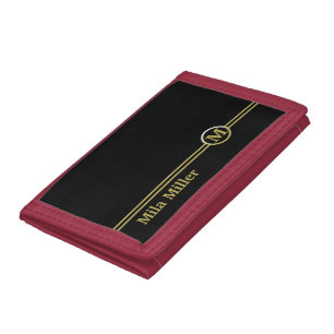 Gold Monogram on black background Trifold Wallet