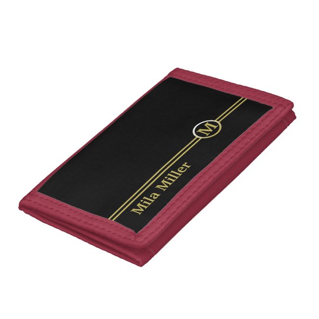 Gold Monogram on black background Trifold Wallet (Bottom)
