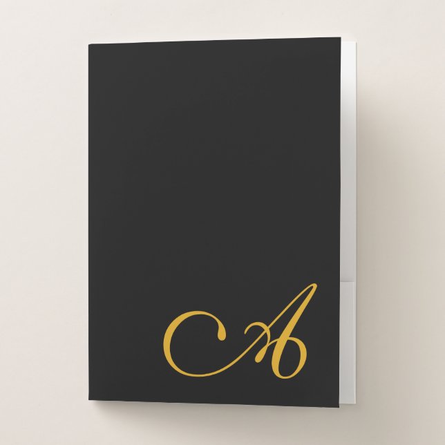 Gold Monogram on Black Formal Pocket Folder (Front)