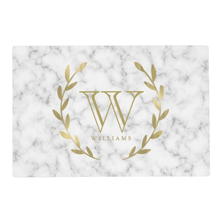 Gold Monogram On White Marble Texture Placemat