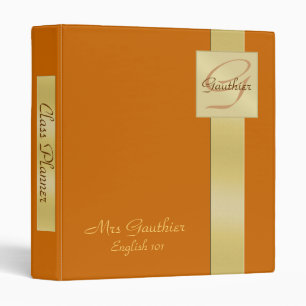 Gold Monogram Orange Class Planner Teachers Binder