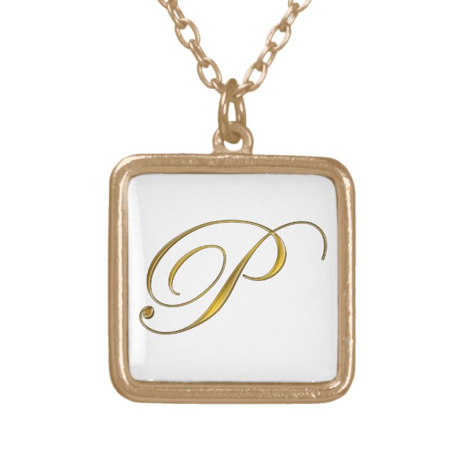 Gold Monogram P Initial Necklace (Front)