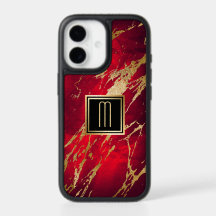Gold Monogram Paint Splatter on Red