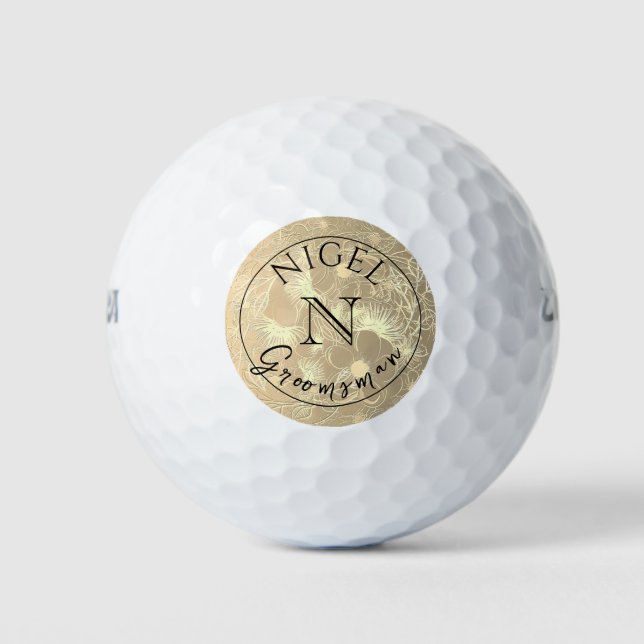 Gold Monogram Personalized Groomsman Golf Balls (Front)