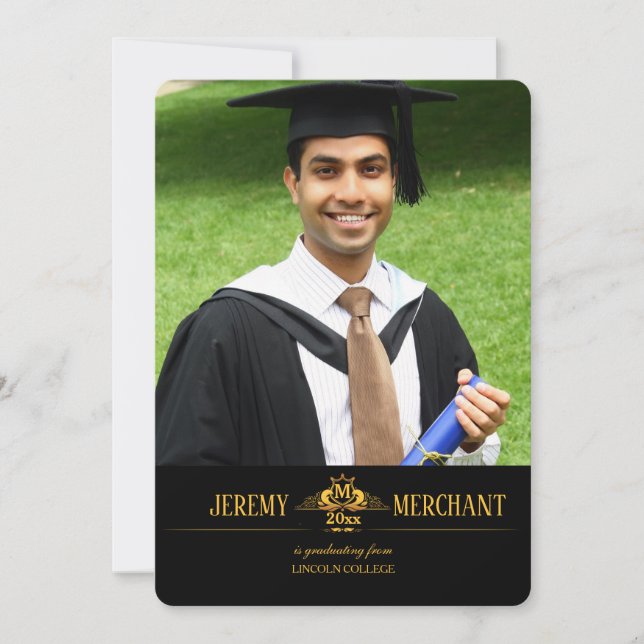 Gold Monogram Photo Graduation Announcement/Invite Invitation (Front)