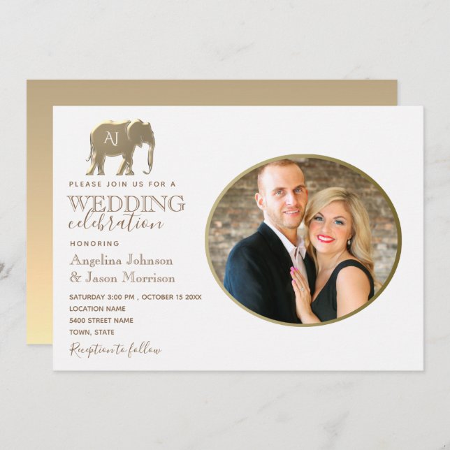 Gold Monogram Photo Wedding Invitation (Front/Back)