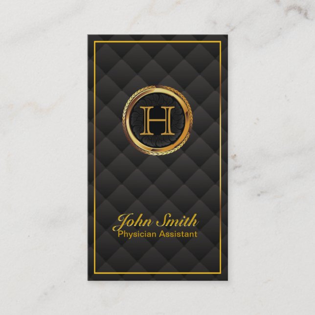 Gold Monogram Physician Assistant Business Card (Front)