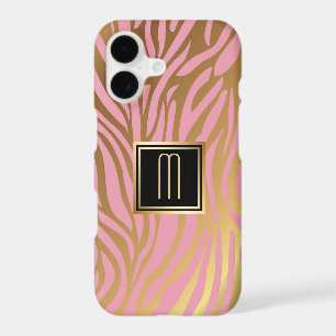 Gold Monogram Pink Tiger Stripe Pattern iPhone 17 Case