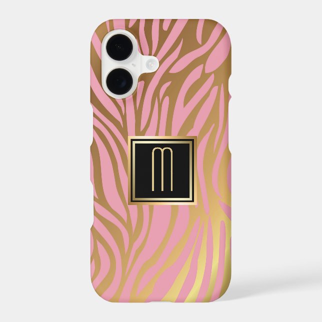 Gold Monogram Pink Tiger Stripe Pattern Iphone Case (Back)