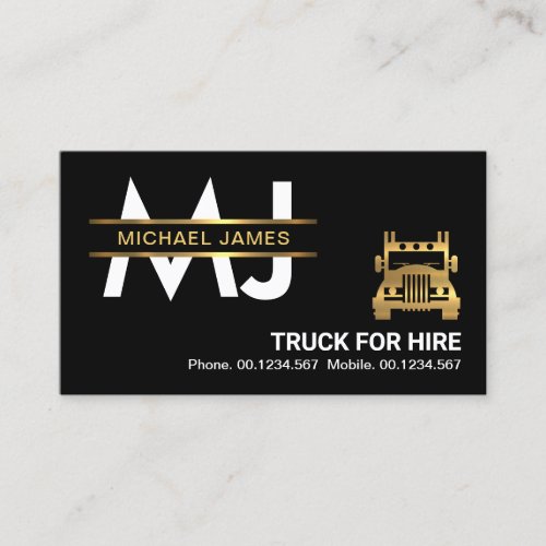 Gold Monogram Placard Logistics Truck Transport Business Card