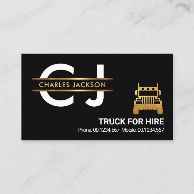 Gold Monogram Placard Logistics Trucker Business Card (Front)