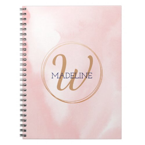 Gold Monogram Pretty Pink Watercolor Background Notebook