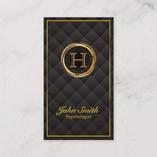 Customizable Gold Monogram Psychologist Business Card