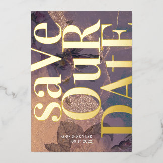 Gold Monogram Purple Fall Save The Date Foil Invitation