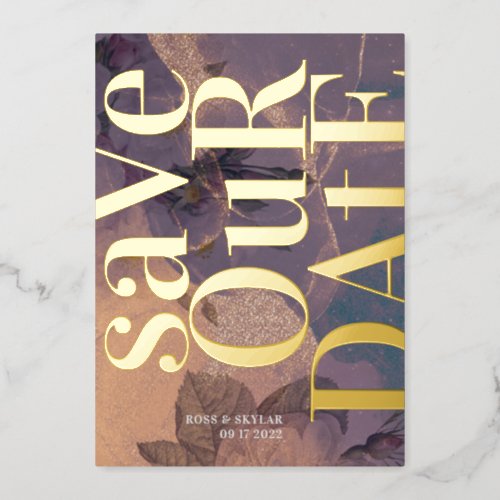 Gold Monogram Purple Fall Save The Date Foil Invitation