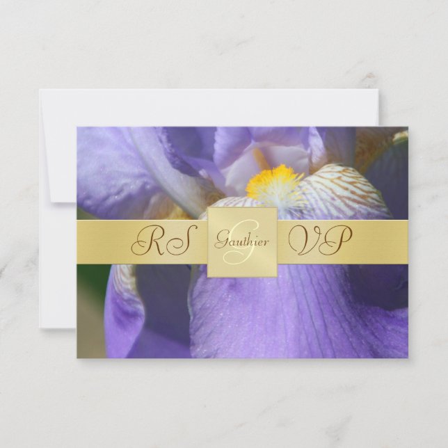 Gold Monogram Purple Iris RSVP Invitation (Front)