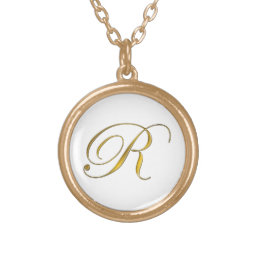 Gold Monogram R Initial Necklace
