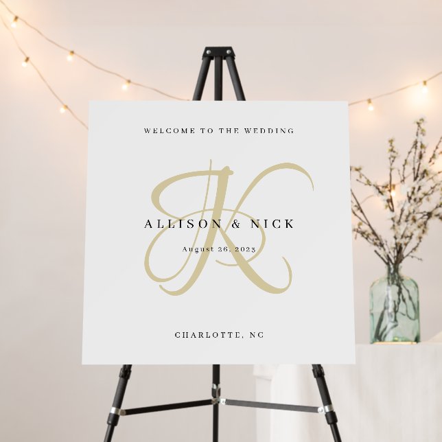 Gold Monogram Reception Welcome Sign (In Situ (Stand))